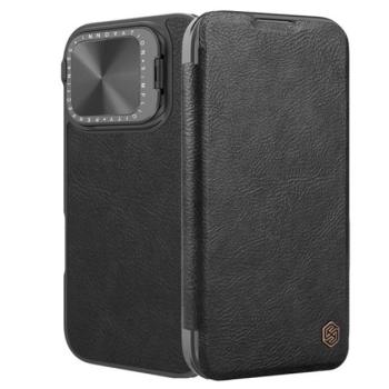 NILLKIN QIN PROP tok álló, bőr hatású (FLIP, oldalra nyíló, kártyazseb, kameravédő, kitámasztó) FEKETE Apple iPhone 16 Pro Max kép