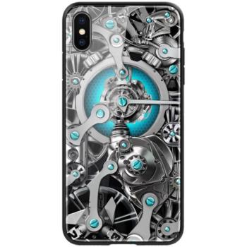 NILLKIN SPACETIME telefonvédő szilikon keret (BUMPER, közepesen ütésálló, edzett üveg hátlap, fogaskerék minta) FEKETE Apple iPhone XS Max 6.5 kép
