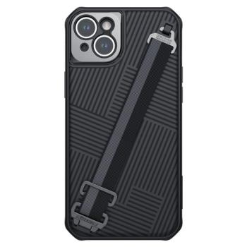 NILLKIN STRAP műanyag telefonvédő (közpesen ütésálló, fém kamera védelem + kézpánt, csíkos minta) FEKETE Apple iPhone 14 Plus kép