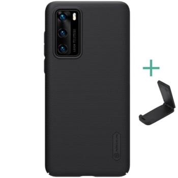 NILLKIN SUPER FROSTED műanyag telefonvédő (gumírozott, érdes felület + asztali tartó) FEKETE Huawei P40 kép