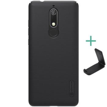 NILLKIN SUPER FROSTED műanyag telefonvédő (gumírozott, érdes felület + asztali tartó) FEKETE Nokia 5.1 kép