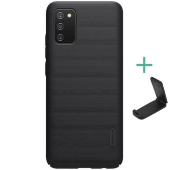 NILLKIN SUPER FROSTED műanyag telefonvédő (gumírozott, érdes felület + asztali tartó) FEKETE Samsung Galaxy A02s (SM-A025F) kép