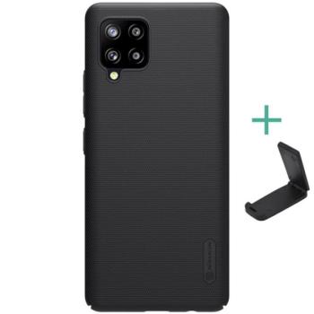 NILLKIN SUPER FROSTED műanyag telefonvédő (gumírozott, érdes felület + asztali tartó) FEKETE Samsung Galaxy A42 5G (SM-A425F) kép