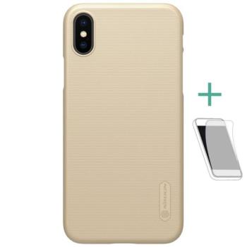 NILLKIN SUPER FROSTED műanyag telefonvédő (gumírozott, érdes felület + képernyővédő fólia) ARANY Apple iPhone XS 5.8, Apple iPhone X 5.8 kép