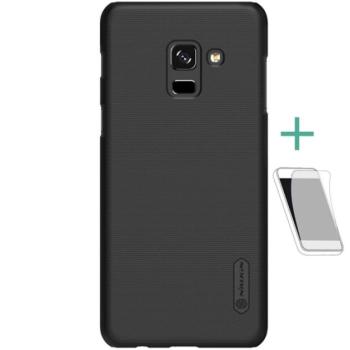 NILLKIN SUPER FROSTED műanyag telefonvédő (gumírozott, érdes felület + képernyővédő fólia) FEKETE Samsung Galaxy A8 Plus (2018) SM-A730F kép