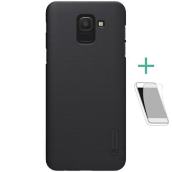 NILLKIN SUPER FROSTED műanyag telefonvédő (gumírozott, érdes felület + képernyővédő fólia) FEKETE Samsung Galaxy J6 (2018) SM-J600F kép