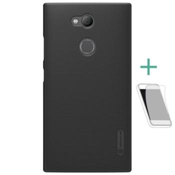 NILLKIN SUPER FROSTED műanyag telefonvédő (gumírozott, érdes felület + képernyővédő fólia) FEKETE Sony Xperia L2 (H4311) kép