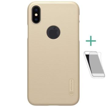 NILLKIN SUPER FROSTED műanyag telefonvédő (gumírozott, érdes felület, logó kivágás + képernyővédő fólia) ARANY Apple iPhone XS 5.8, Apple iPhone X 5.8 kép