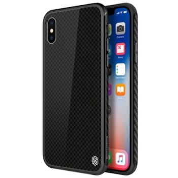 NILLKIN TEMPERED PLAID telefonvédő szilikon keret (BUMPER, edzett üveg hátlap, négyzet minta) FEKETE Apple iPhone XS 5.8, Apple iPhone X 5.8 kép