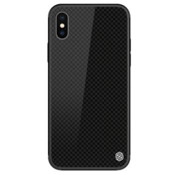 NILLKIN TEMPERED PLAID telefonvédő szilikon keret (BUMPER, edzett üveg hátlap, négyzet minta) FEKETE Apple iPhone XS Max 6.5 kép