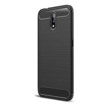 Nokia 2.3, TPU szilikon tok, közepesen ütésálló, szálcsiszolt, karbon minta, fekete kép