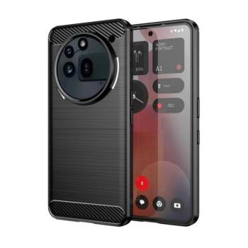 Nothing Phone 3a Pro, Szilikon tok, közepesen ütésálló, szálcsiszolt, karbon minta, fekete kép