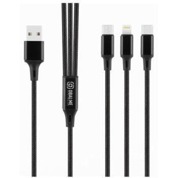 OBAL:ME Allconnect 3in1 USB-A-USB-C-Lightning-MicroUSB kábel, 12W, 1,2m, fekete kép