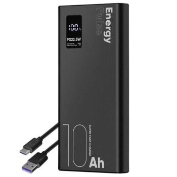 OBAL:ME EnergyPulse powerbank / külső akkumulátor kábellel, digitális kijelzővel, 10000mAh, 22,5W, fekete kép