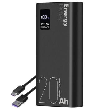 OBAL:ME EnergyPulse powerbank / külső akkumulátor kábellel, digitális kijelzővel, 20000mAh, 22,5W, fekete kép