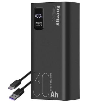 OBAL:ME EnergyPulse powerbank / külső akkumulátor kábellel, digitális kijelzővel, 30000mAh, 22,5W, fekete kép