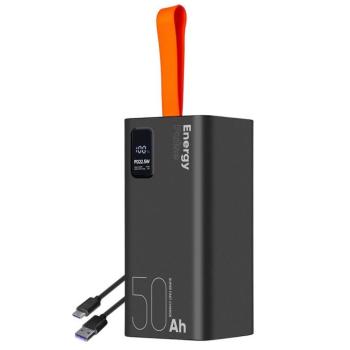 OBAL:ME EnergyPulse powerbank / külső akkumulátor kábellel, digitális kijelzővel, 50000mAh, 22,5W, fekete kép