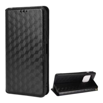 OnePlus 10 Pro, Oldalra nyíló tok, bőrhatású, stand, Teljes 3D rombusz minta, prémium, fekete kép