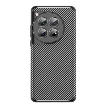 OnePlus 12, Szilikon tok, közepesen ütésálló, légpárnás sarok, karbon minta, fekete kép