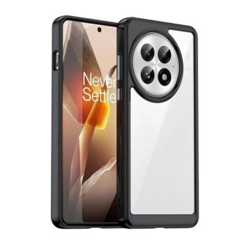 OnePlus 13, Műanyag hátlap védőtok + szilikon keret, közepesen ütésálló, átlátszó hátlap, fekete kép