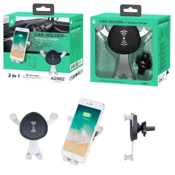 OnePlus A2962 2in1 szellőzőrácsra helyezhető ezüst gravitációs autós tartó Qi vezeték nélküli (Wireless) töltéssel 1A kép