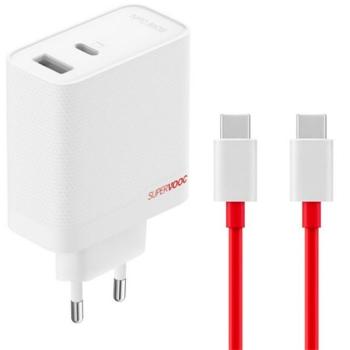 ONEPLUS SUPERVOOC hálózati töltő USB+Type-C aljzat (80W, PD gyorstöltő, GaN + Type-C kábel) FEHÉR kép