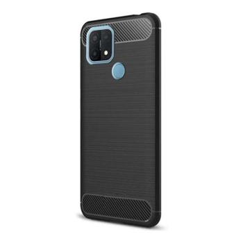 Oppo A15 / A15s / A35, Szilikon tok, közepesen ütésálló, szálcsiszolt, karbon minta, fekete kép