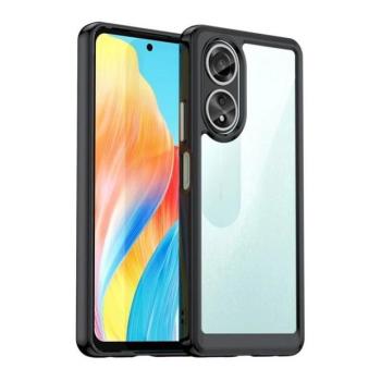 Oppo A58 4G, Műanyag hátlap védőtok + szilikon keret, közepesen ütésálló, átlátszó hátlap, fekete kép