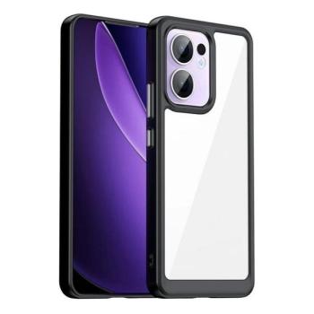 Oppo Reno13 F 4G / Reno13 F 5G, Műanyag hátlap védőtok + szilikon keret, közepesen ütésálló, átlátszó hátlap, fekete kép