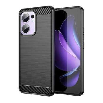 Oppo Reno13 F 4G / Reno13 F 5G, Szilikon tok, közepesen ütésálló, szálcsiszolt, karbon minta, fekete kép