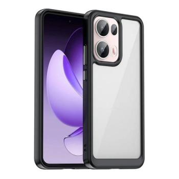 Oppo Reno13 Pro, Műanyag hátlap védőtok + szilikon keret, közepesen ütésálló, átlátszó hátlap, fekete kép