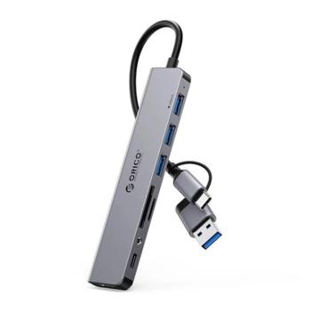 ORICO USB+Type-C HUB 8in2 (elosztó, 4 USB+Type-C+3.5mm jack+2 TF/SD kártya aljzat, 30cm) SÖTÉTSZÜRKE kép