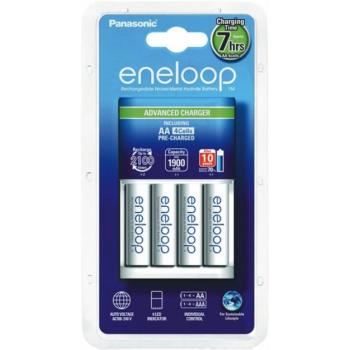 PANASONIC ENELOOP akkutöltő (240V, LED jelző, időzítő, 4 x AA / AAA elem kompatibilis + 4db 1900mAh AA elem) FEHÉR kép
