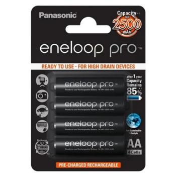 PANASONIC ENELOOP PRO elem (AA, BK-3HCDE, 1.2V, 2500mAh Ni-MH, újratölthető) 4db/csomag kép