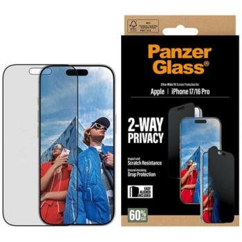 PANZERGLASS 2-WAY PRIVACY ULTRA-WIDE EASYALIGNER képernyővédő üveg (betekintés ellen, karcálló + segédkeret) FEKETE Apple iPhone 17, iPhone 16 Pro kép