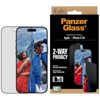 PANZERGLASS 2-WAY PRIVACY ULTRA-WIDE EASYALIGNER képernyővédő üveg (betekintés ellen, karcálló + segédkeret) FEKETE Apple iPhone Air kép