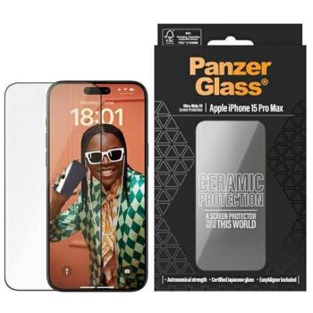 PanzerGlass Ceramic Protection kerámiaüveg fekete szegéllyel felhelyezést segítő kerettel iPhone 15 Pro Max kép