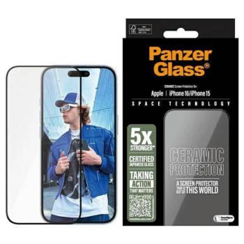 PanzerGlass Ceramic Screen Protector kerámiaüveg fekete szegéllyel felhelyezést segítő kerettel iPhone 15/16 kép