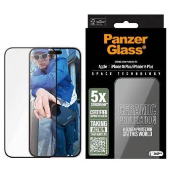 PanzerGlass Ceramic Screen Protector kerámiaüveg fekete szegéllyel felhelyezést segítő kerettel iPhone 15 Plus/16 Plus kép
