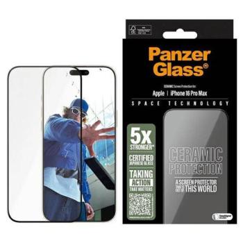 PanzerGlass Ceramic Screen Protector kerámiaüveg fekete szegéllyel felhelyezést segítő kerettel iPhone 16 Pro Max kép