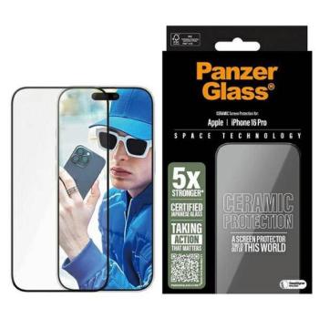 PanzerGlass Ceramic Screen Protector kerámiaüveg fekete szegéllyel felhelyezést segítő kerettel iPhone 16 Pro kép