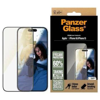 PanzerGlass EyeCare tükröződésmentes kékfény szűrős edzett üveg fekete szegéllyel iPhone 15/16 kép