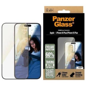 PanzerGlass EyeCare tükröződésmentes kékfény szűrős edzett üveg fekete szegéllyel iPhone 15 Plus/16 Plus kép