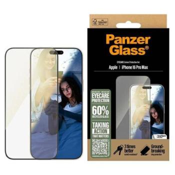 PanzerGlass EyeCare tükröződésmentes kékfény szűrős edzett üveg fekete szegéllyel iPhone 16 Pro Max kép