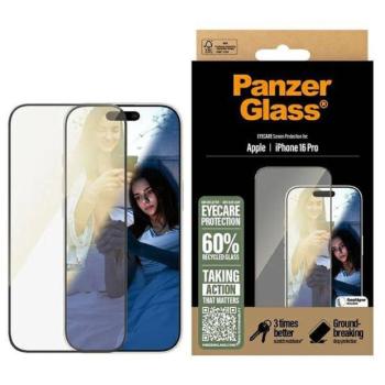PanzerGlass EyeCare tükröződésmentes kékfény szűrős edzett üveg fekete szegéllyel iPhone 16 Pro kép