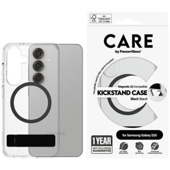 PanzerGlass Feature Black Kickstand &amp; QI MagSafe-kompatibilis tok Samsung Galaxy S25 - átlátszó kép