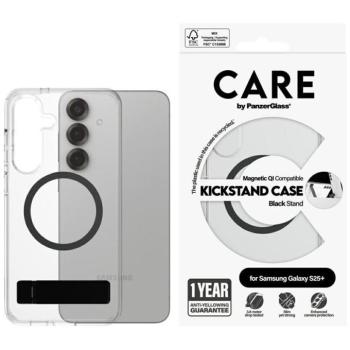 PanzerGlass Feature Black Kickstand &amp; QI MagSafe-kompatibilis tok Samsung Galaxy S25 Plus - átlátszó kép