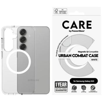 PanzerGlass Flagship Urban Combat White QI MagSafe-kompatibilis tok Samsung Galaxy S25 - átlátszó kép