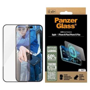 PanzerGlass Gaming matt edzett üveg fekete szegéllyel felhelyezést segítő kerettel iPhone 15 Plus/16 Plus kép