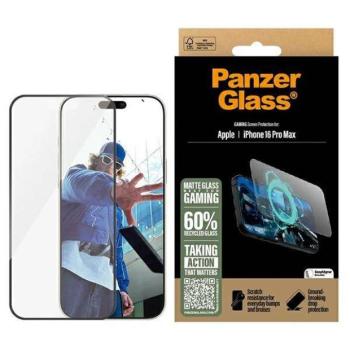 PanzerGlass Gaming matt edzett üveg fekete szegéllyel felhelyezést segítő kerettel iPhone 16 Pro Max kép